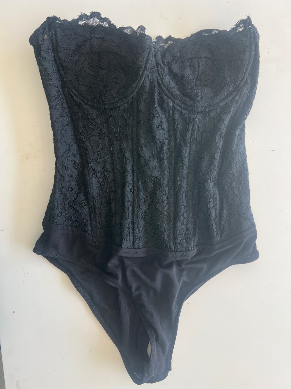 Bardot Black Lace Bustier Bodysuit - Women Intimates